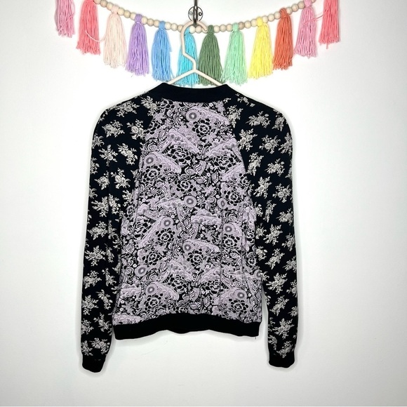 Free People Black and Purple Floral Snap Button Long Sleeve Bomber Jacket Small - Picture 9 of 16